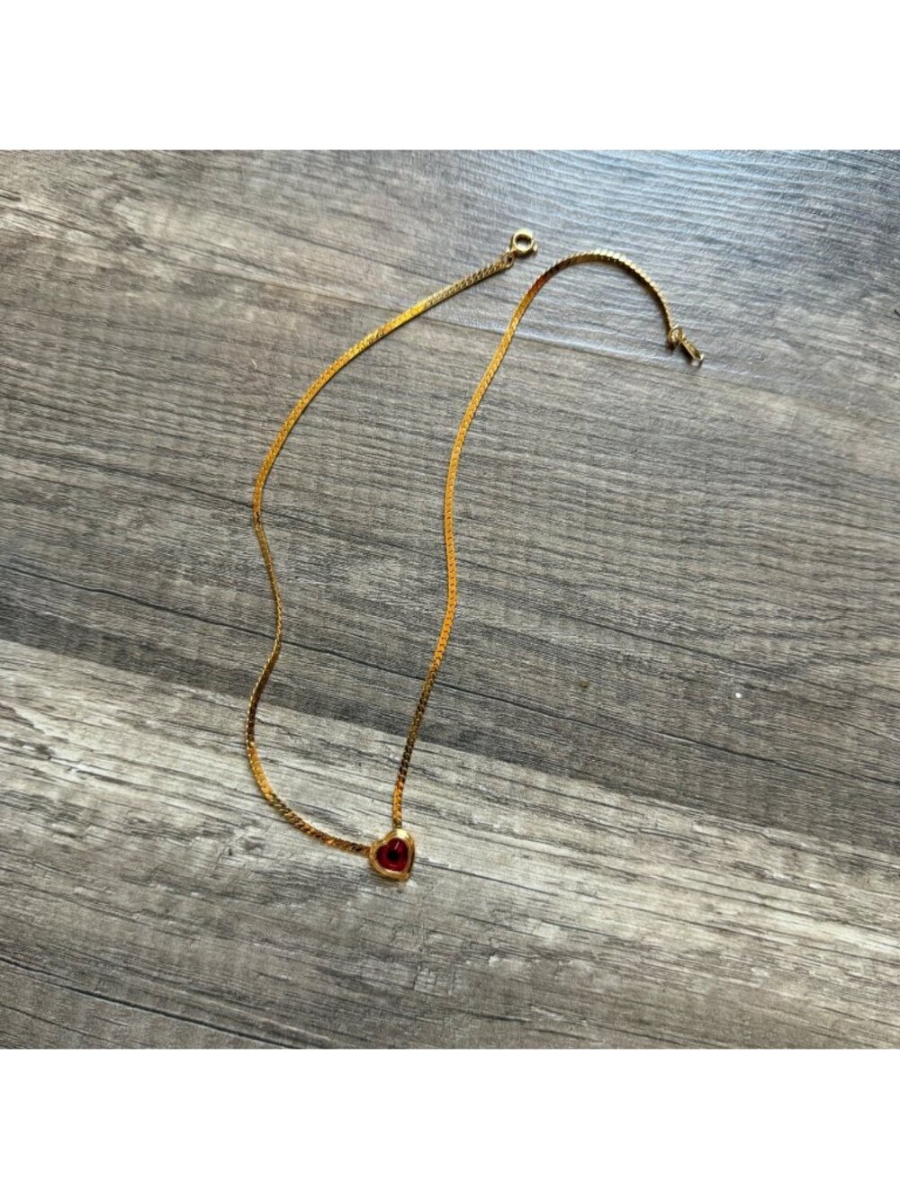 Avon Gold-Tone Heart Pendant Necklace With Red Gemstone Accent